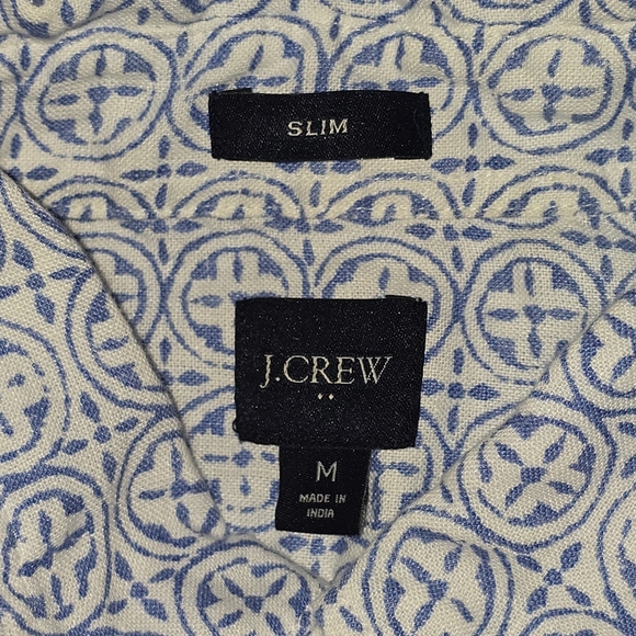 J. Crew Mens Blue and White Patterned Casual Shirt Linen Blend Slim Fit Med - Picture 8 of 8